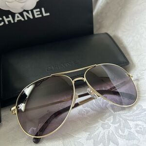 Chanel Pilot Gold Frame Aviator Sunglasses